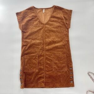[Wishlist] Rust Brown Side Button V-Neck Corduroy Short Sleeve Shirt Dress Small